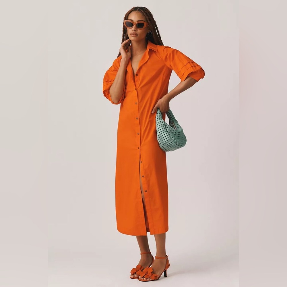 Anthropologie Maeve Puff-Sleeve Shirt Dress